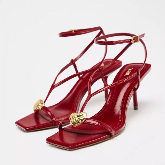 ZARA METALLIC DETAIL STRAPPY HEELED SANDALS - Picture 1 of 5